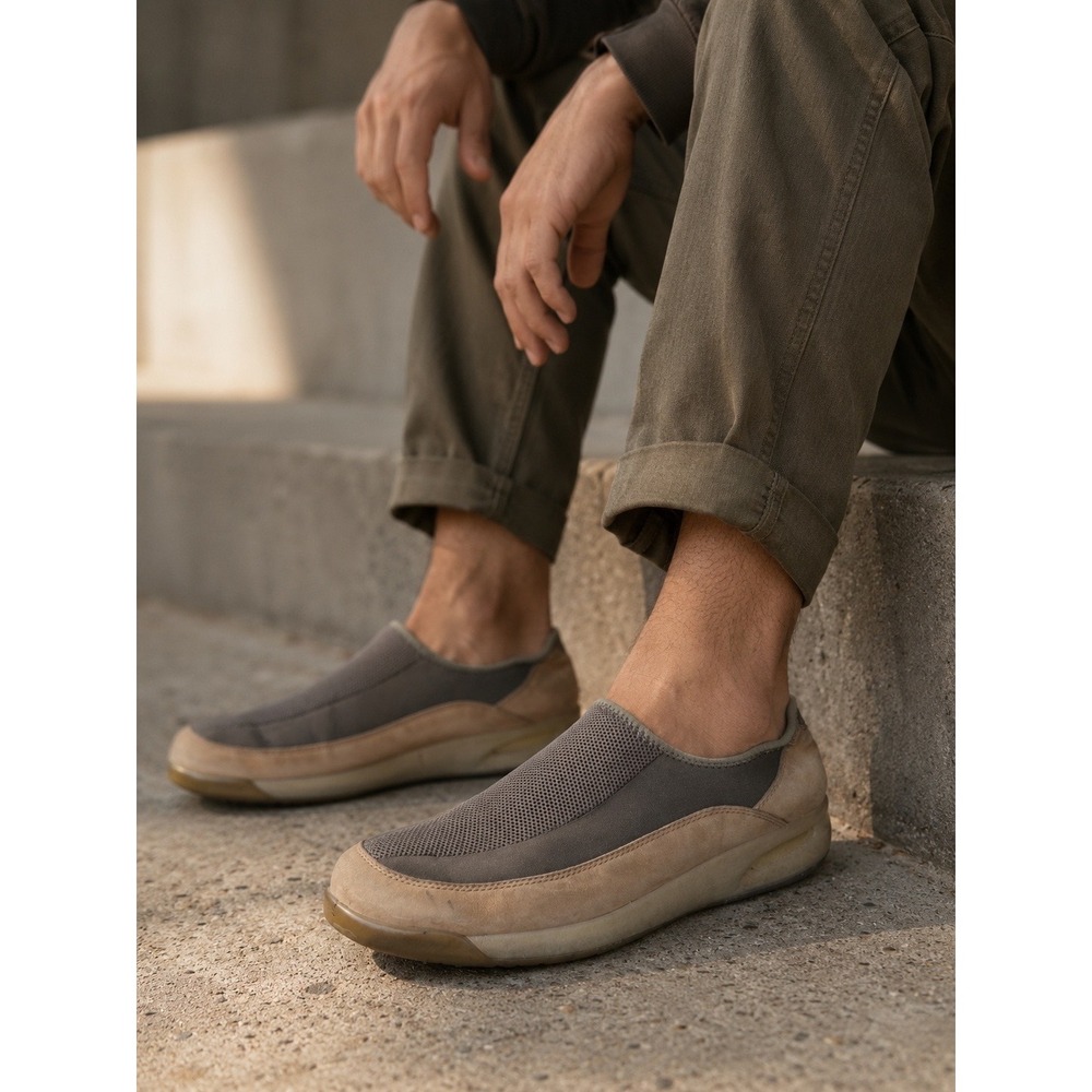 Cole Haan Country Mens Nike Air Mesh Nubuck Slip On Loafers Olive Tan Shoes